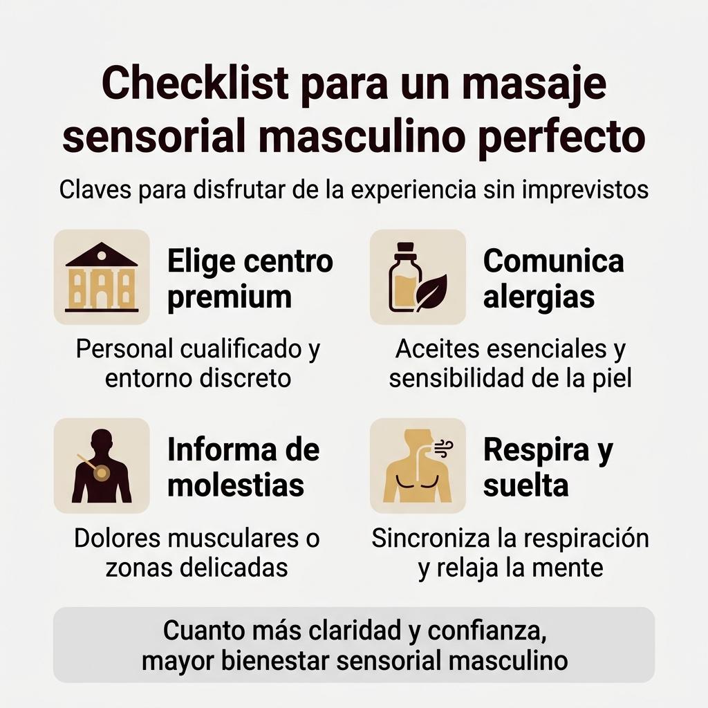 Infografía con una checklist para preparar una sesión de masaje erótico sensorial masculino