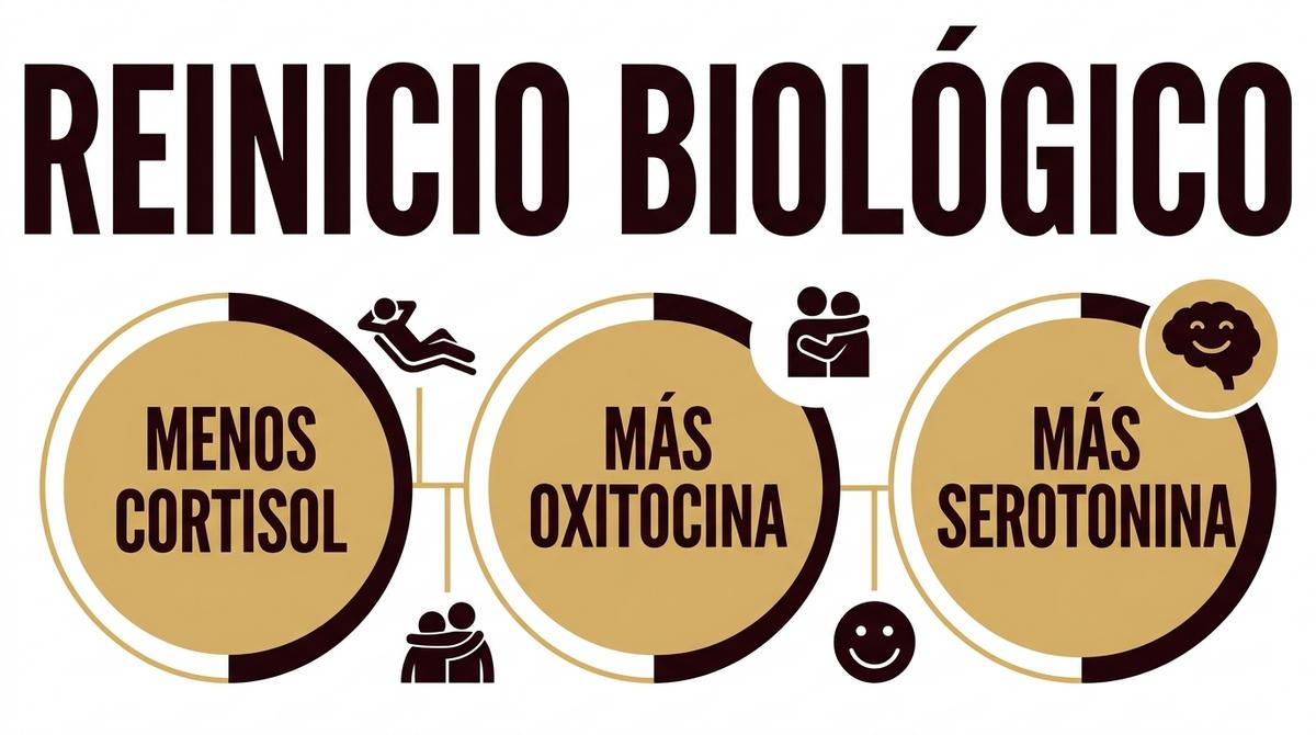 Esquema visual que detalla el aumento de oxitocina y serotonina y la bajada de cortisol durante un masaje sensorial.