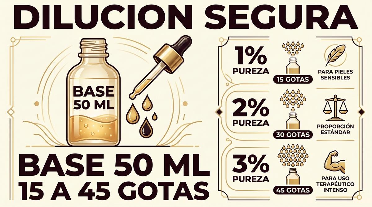 Esquema de dosificación y proporciones seguras de aceites de masaje en cabinas profesionales