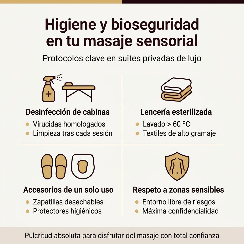 Infografía que detalla los principales protocolos de higiene en un centro de masajes sensoriales