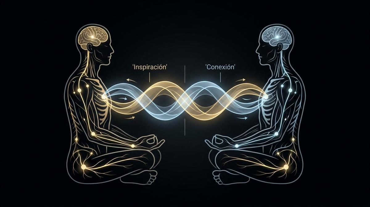 Infografía del flujo de la respiración sincronizada durante la meditación en pareja