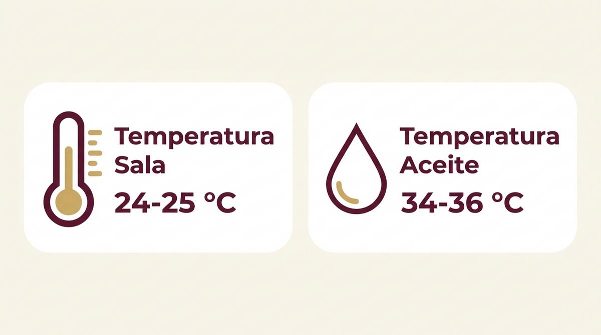 Diagrama de temperaturas recomendadas para sala y aceite en un masaje erótico premium.