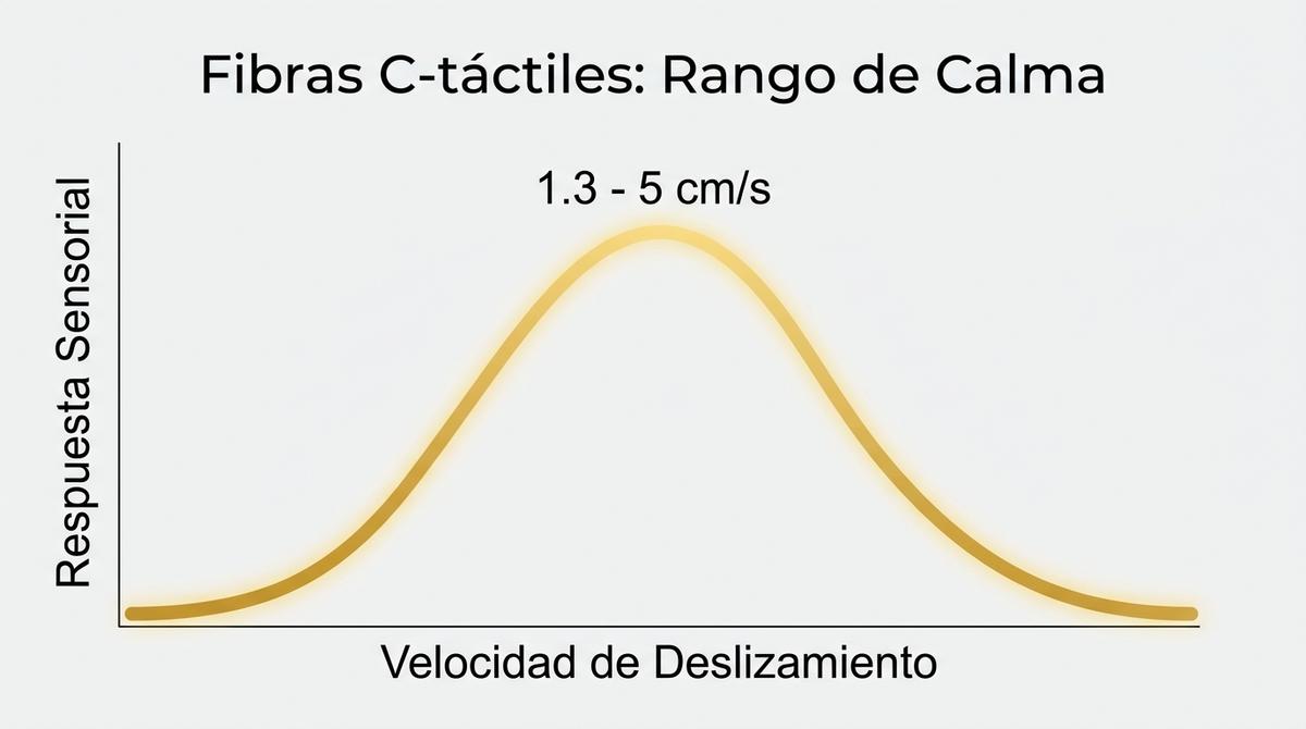 Gráfico de respuesta de fibras C-táctiles según la velocidad del masaje erótico.