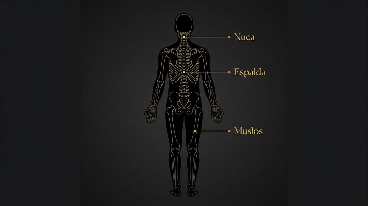 Diagrama anatómico esquemático que señala las principales zonas sensoriales de relajación en una silueta.