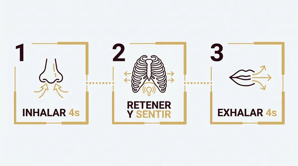 Diagrama del ciclo de respiración diafragmática para calmar el sistema nervioso antes del masaje.