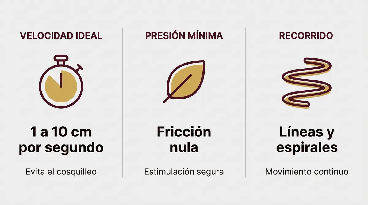 Infografía con las pautas de velocidad y presión para el uso de telas en masajes