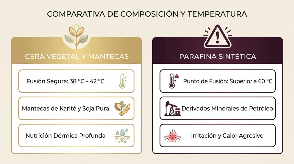 Comparativa técnica entre la cera vegetal botánica para masaje y la parafina convencional