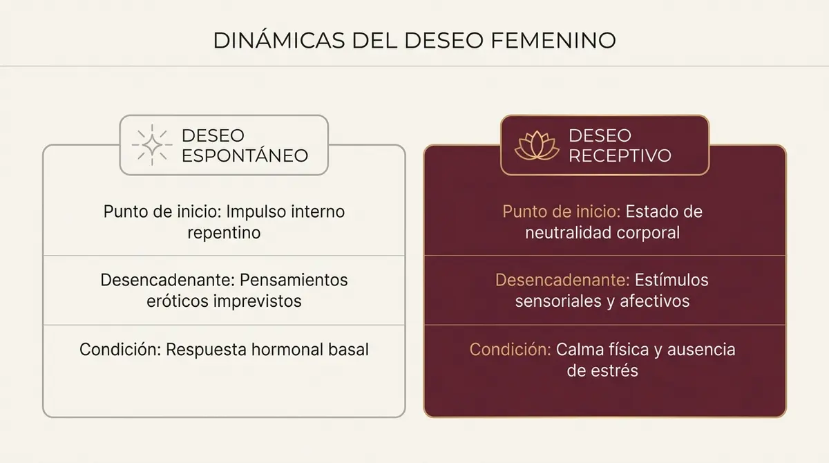Comparativa visual entre deseo espontáneo y deseo receptivo en la respuesta íntima femenina